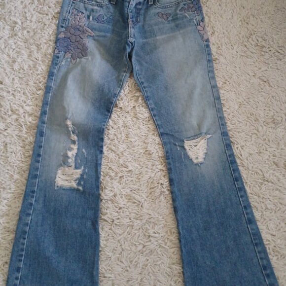 Vintage Abercrombie & Fitch Women’s Jeans 4 USA Embroidered Distress Bootcut Y2K - Picture 2 of 10